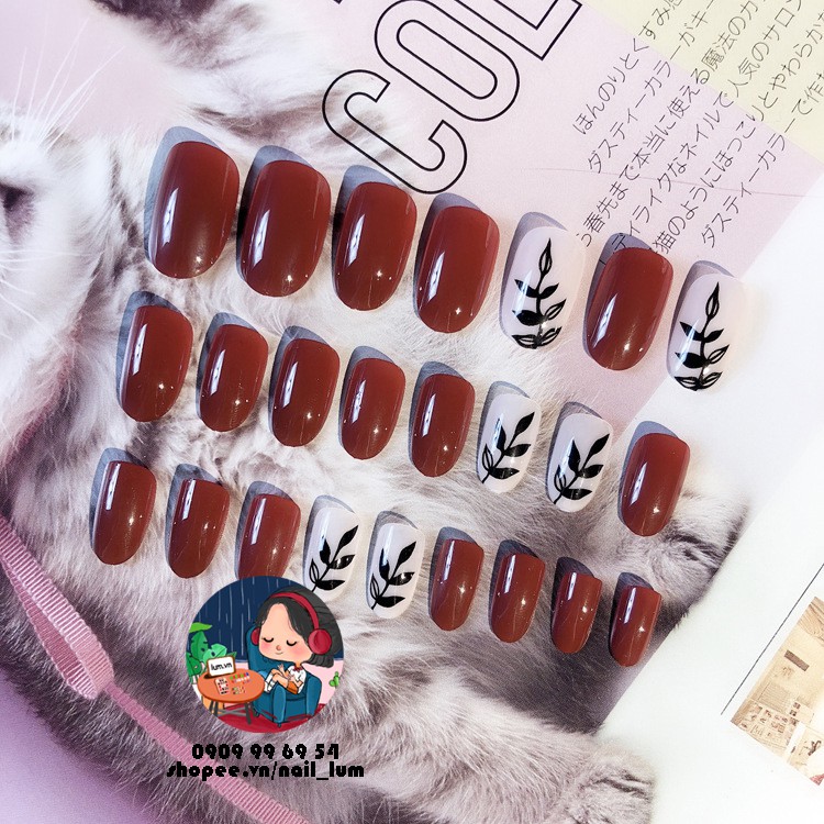 Móng Giả - Nail Hoa Lá [Sẵn Keo - Đóng Hộp 24 Mẫu Đủ Size]