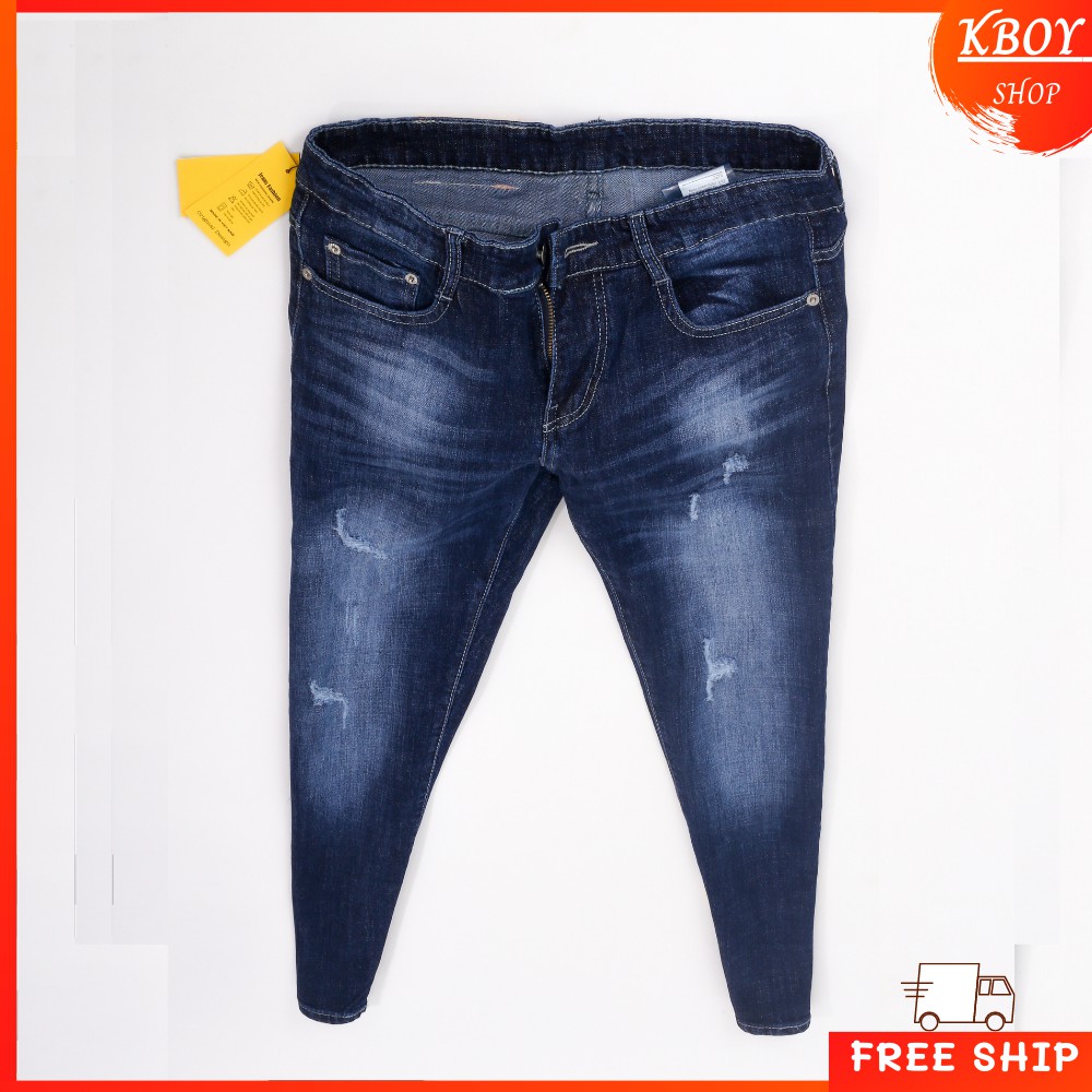 Quần jean nam rách nhẹ chất bò ống ôm suông cao cấp vải mềm mịn - QJ07