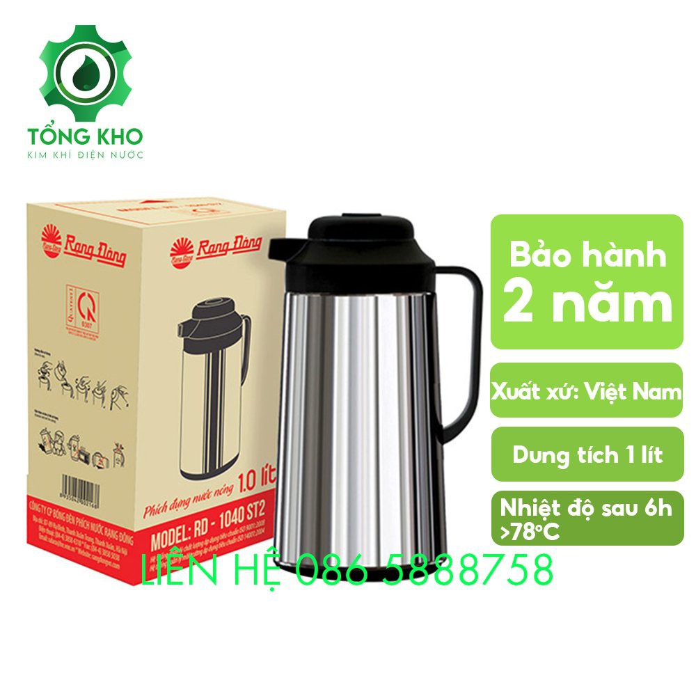 Phích đựng nước nóng 1 lít Rạng Đông INOX cao cấp có nút ấn - Tổng kho kim khí điện nước 1040ST2