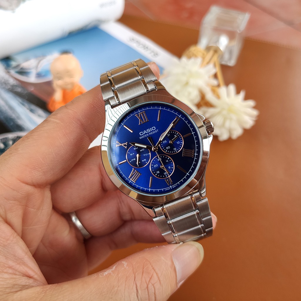 Đồng hồ nam Casio MTP-V300D-2A 💖𝐅𝐑𝐄𝐄𝐒𝐇𝐈𝐏💖 Đồng hồ CASIO MTP-V300D-2AUDF Chính hãng mặt xanh dây thép