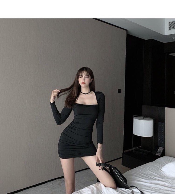 [Còn trắng, be] Váy body cổ vuông dáng nhún dúm sườn | BigBuy360 - bigbuy360.vn