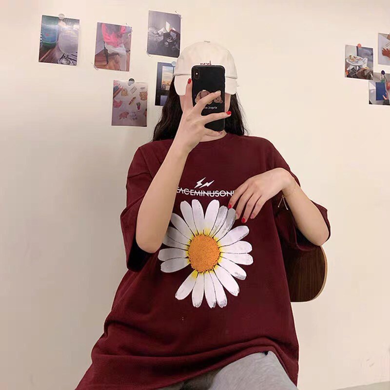 [ ẢNH THẬT [ Áo thun tay lỡ phông rộng cúc họa mi - Unisex nam nữ đều mặc được