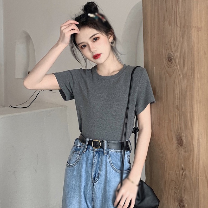 Áo Thun Tay Ngắn Màu Trơn Trẻ Trung Năng Động Cho Nữ