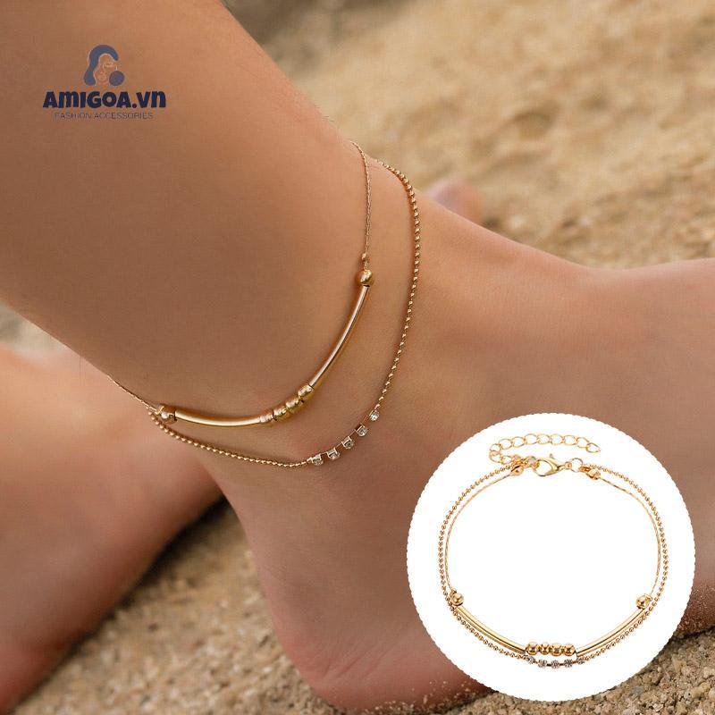 ✨✨Lắc Chân Hai Lớp Đính Hạt Kim Cương Sáng Tạo Thời Trang Cổ Điển Cho Nữ