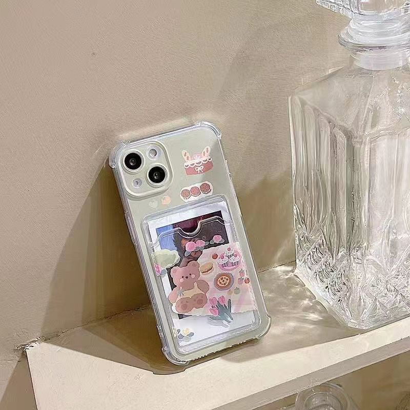 Ốp Điện Thoại Họa Tiết Gấu Có Ngăn Đựng Thẻ Cho iPhone 12 13 11 Pro Max X Xs Max Xr Rrfyv3