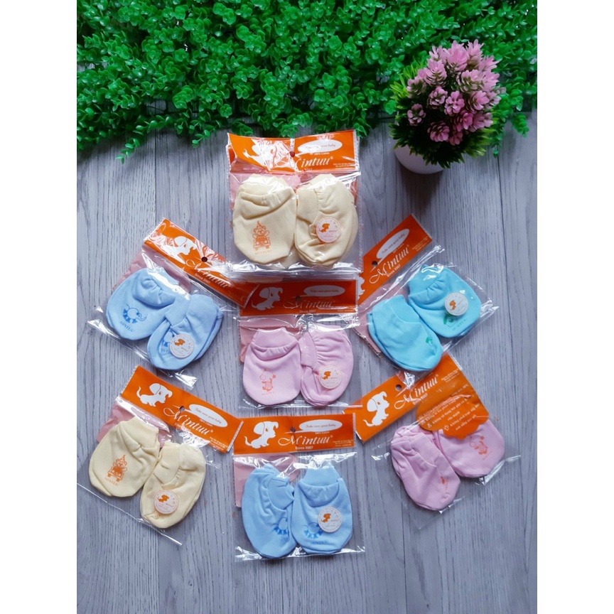 Combo 1 Mũ đội đầu MẪU MŨ TRÒN + KÈM 1 set bao tay chân sơ sinh hàng Việt Nam