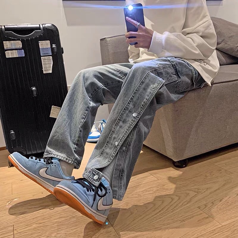 Quần bò jeans ống rộng túi sườn cách điệu cúc hông Uzzang hiphop siêu chất ❤️
