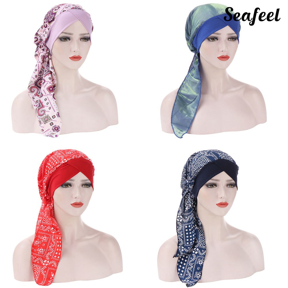 Mũ turban đuôi dài hoạ tiết tùy chọn thời trang cho nữ