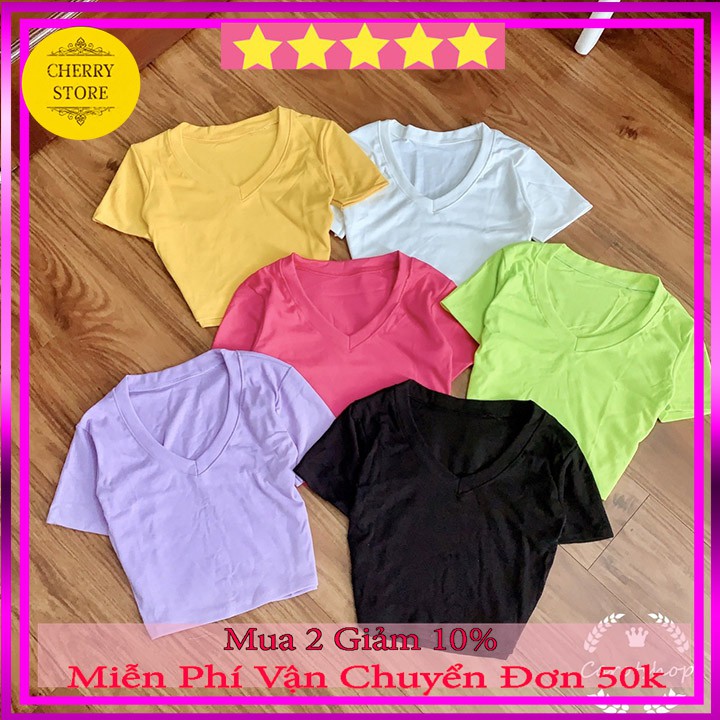 [ Rẻ Vô Địch ] Áo thun croptop nữ cổ tim trơn basic nhiều màu