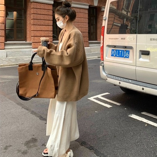 Áo khoác cardigan ZHELIHANGFEI tay dài dáng rộng cổ chữ V thời trang dành cho nữ