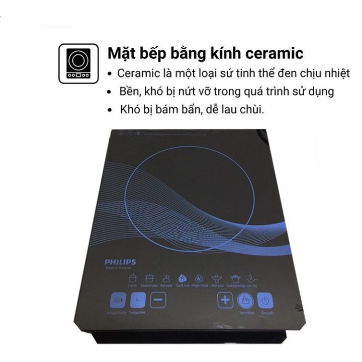 Bếp từ đơn cảm ứng PHILIPS có chức năng hẹn giờ, cài đặt thời gian nấu, truyền nhiệt tốt, tiết kiệm điện (Kèm 1 nồi lẩu)