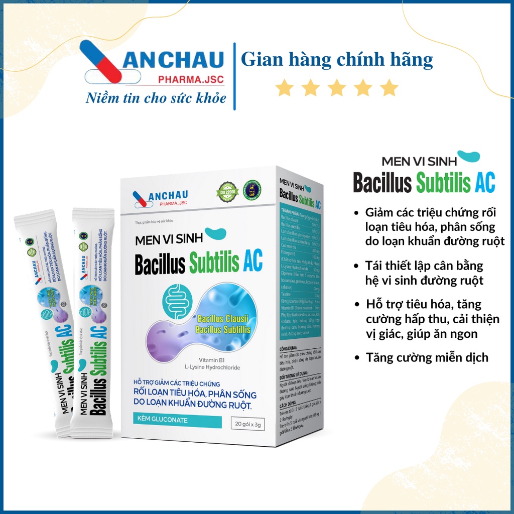 Men vi sinh hỗ trợ tiêu hóa BACILLUS SUBTILUS AC cho bé từ 3 tuổi giúp ăn ngon, tăng đề kháng - An Châu