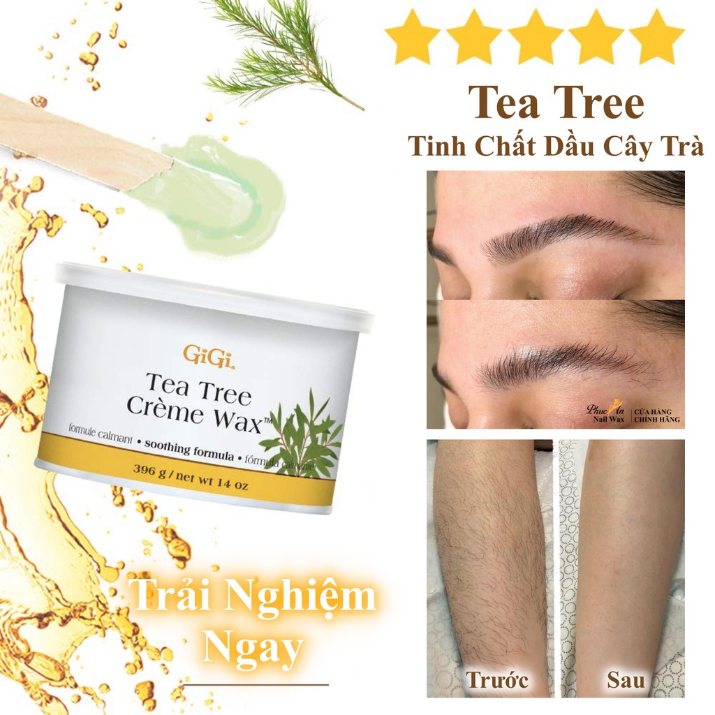 Kem Wax Tẩy Lông GiGi Tea Tree Hương Lá Trà (Tặng kèm 10Que + 100mGiấy) Tẩy Lông Sáp Wax Lông Chính Hãng GiGi