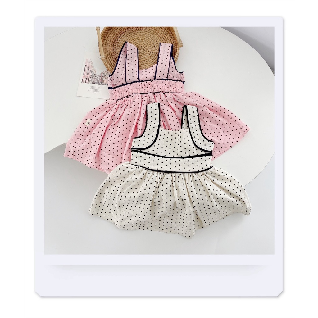 Váy chấm bi 2 dây bản to cho bé gái có chun lưng