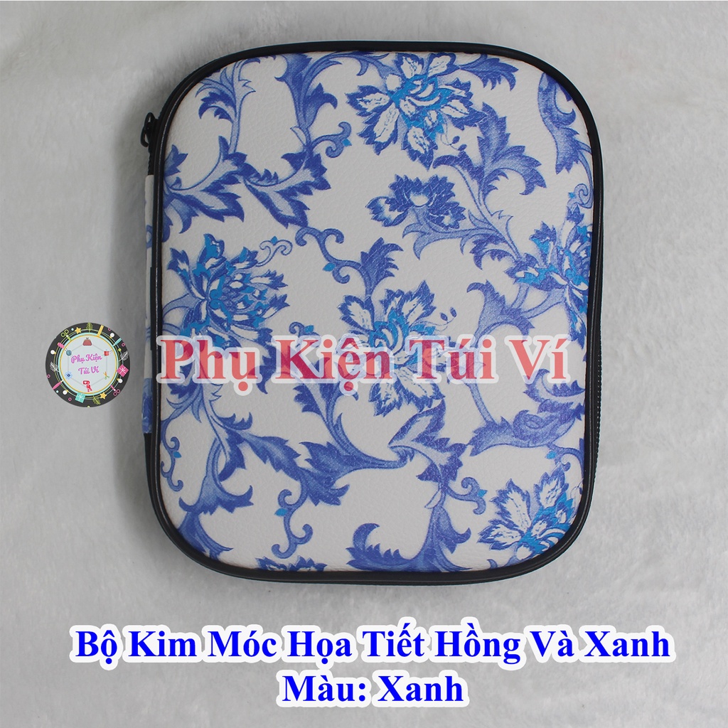 Bộ kim móc họa tiết hồng và xanh