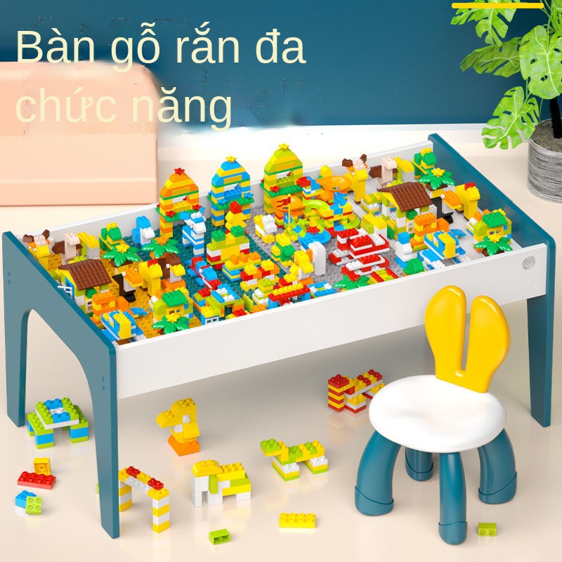 Bàn xây dựng trẻ em hạt lớn bé trai và bé gái xếp hình lắp ráp bàn đồ chơi đa chức năng trò chơi bộ bàn ghế