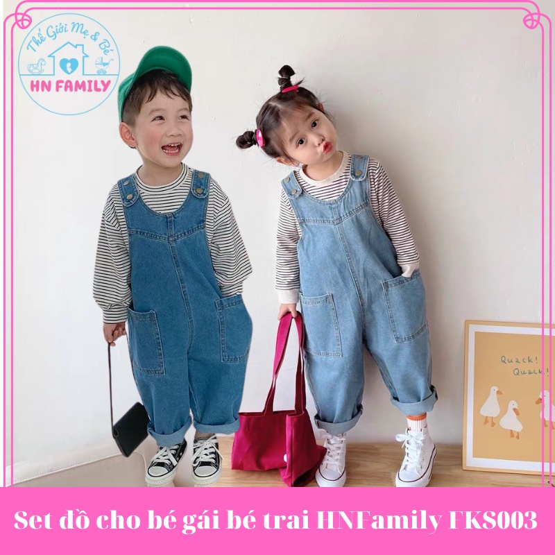 Set đồ cho bé gái bé trai HNFamily (Váy yếm bò + Áo thun) Set bộ đồ 2 chi tiết đi chơi đi học cho bé siêu xinh FKS003