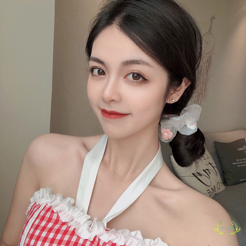 Dây buộc tóc co dãn trang trí họa tiết hoa vải xinh xắn cho nữ