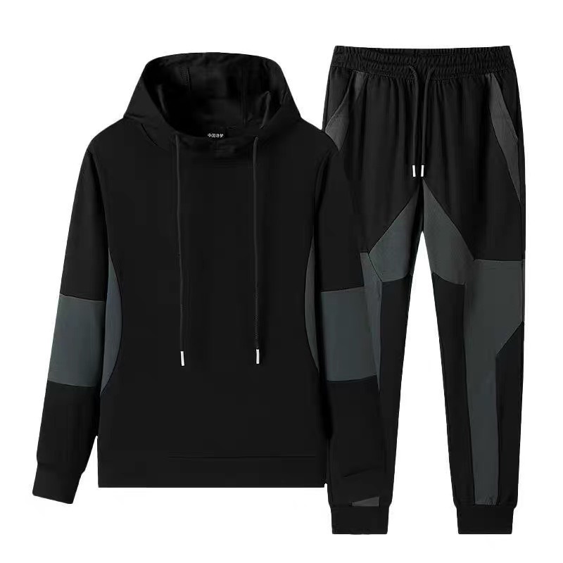 Bộ hoodie nam màu đen phối viền xám, set thể thao thu đông dài tay,OMAN BD50