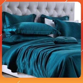 [Sale off] Chăn ga gối phi lụa_L14 (xanh cổ vịt)