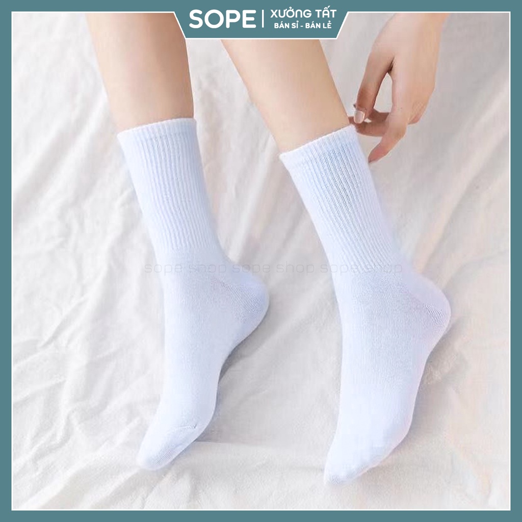 Tất màu trắng cổ cao kiểu dáng trơn đơn giản dễ phối đồ - Sope Shop