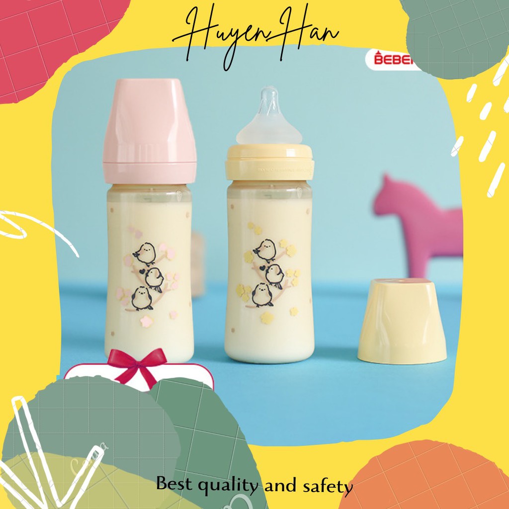 Bình sữa Bebepick (Bình chim vàng/hồng) Hàn quốc PPSU 150/250ml[Cam kết chính hãng]kèm núm ti siêu mềm(hỗ trợ chọn núm)