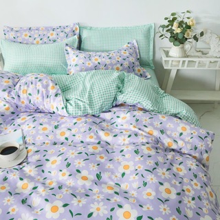Bộ Drap & Chăn Phao Cotton Poly Hoa Tím