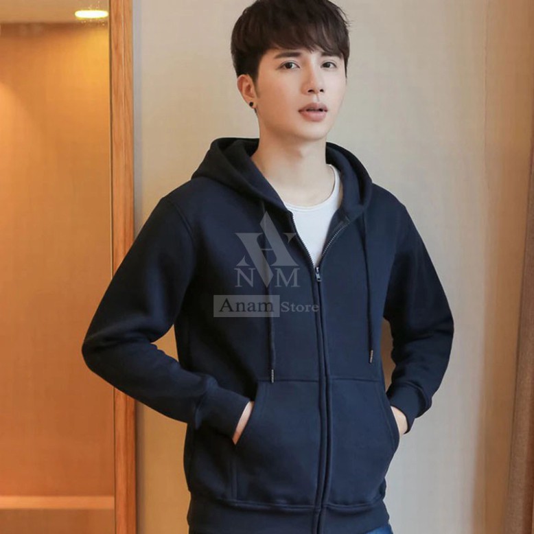 Vải Cotton Siêu Xịn Áo hoodie dây kéo trơn, Vải nỉ ngoại, 2 màu trắng đen, Anam Store Takan Store