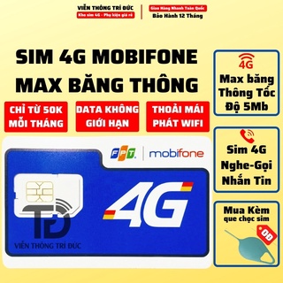 Sim 4G Mobifone DATA KHÔNG GIỚI HẠN, Gói DTHN 30GB/T (CS120, CV119 DATA 4GB/NGÀY, GỌI FREE) SIM PHÁT WIFI MAX BĂNG THÔNG