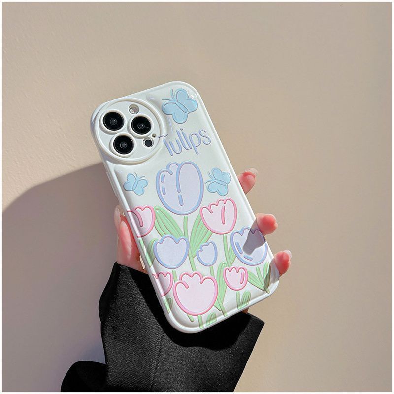Ốp Điện Thoại Hình Hoa Tulip Và Bướm Cho iPhone 12 13 11 Pro Max X Xs Max Xr