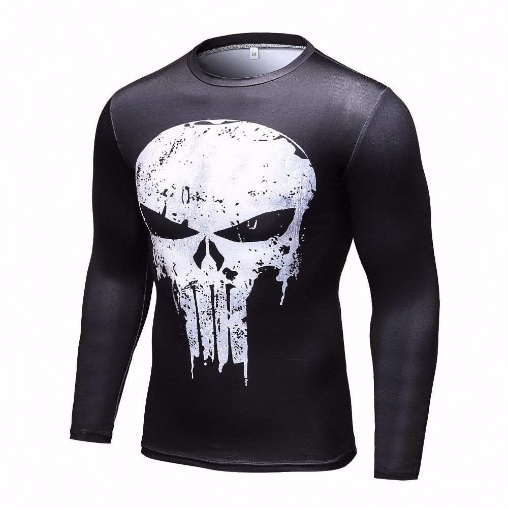 New Compression exercise training fitness men long sleeve tights Punisher Skull T shirt 3D printed T-shirt | BigBuy360 - bigbuy360.vn
