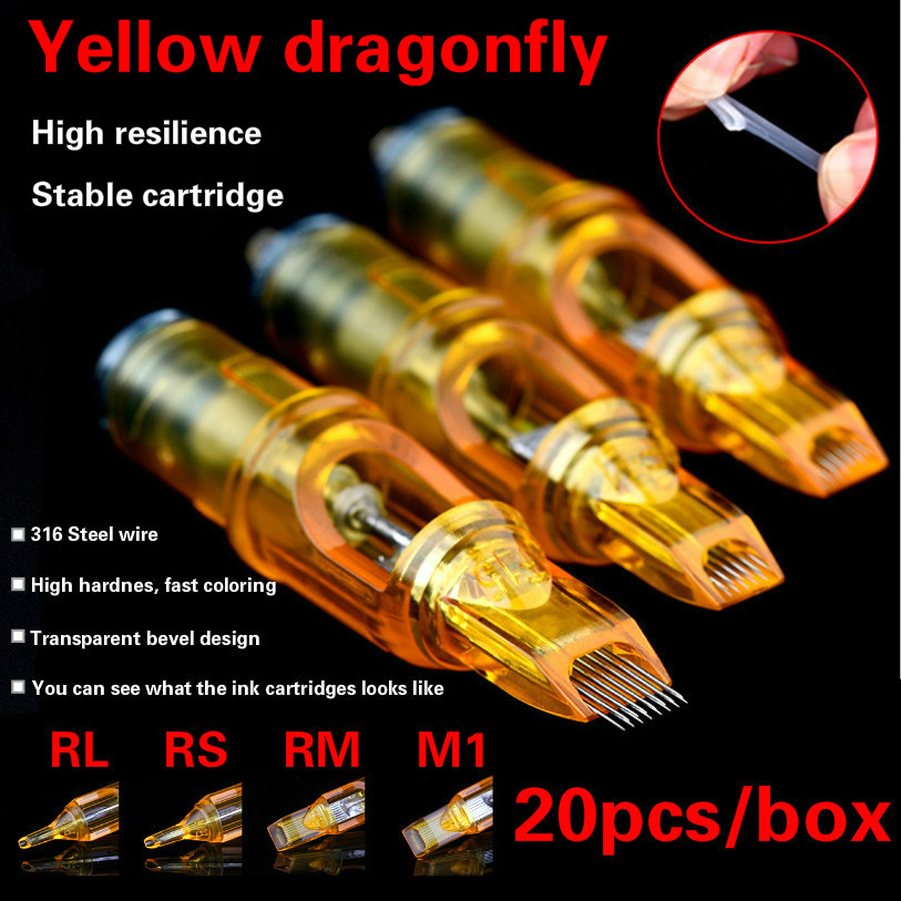 Yellow dragonfly  Box of 20 Tattoo Cartridges Rl / Rs / Rm / M1