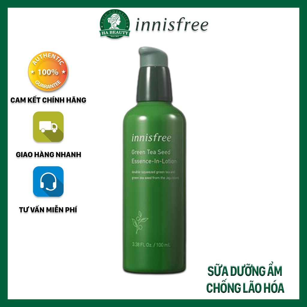 Sữa dưỡng ẩm ngừa chống lão hóa sớm kết hợp tinh chất trà xanh innisfree Green Tea Seed Essence In Lotion 100 ml