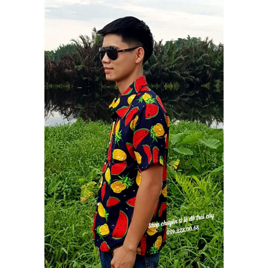 Áo sơ mi trái cây nam nữ, gia đình - bộ đi biển kate thái 1 - bộ trái cây gia đình