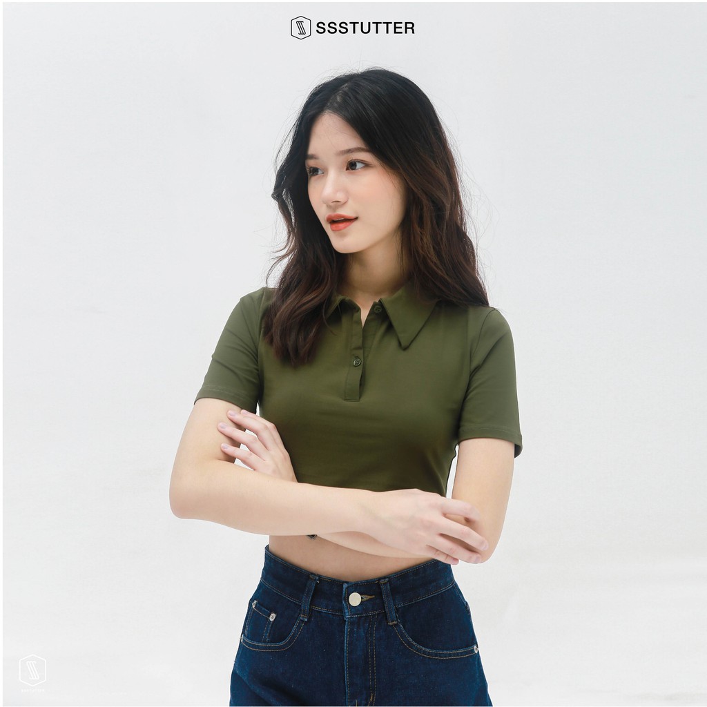 Áo polo croptop ngắn tay nữ SSSTUTTER chất cotton thoáng mát POLO TEE | BigBuy360 - bigbuy360.vn