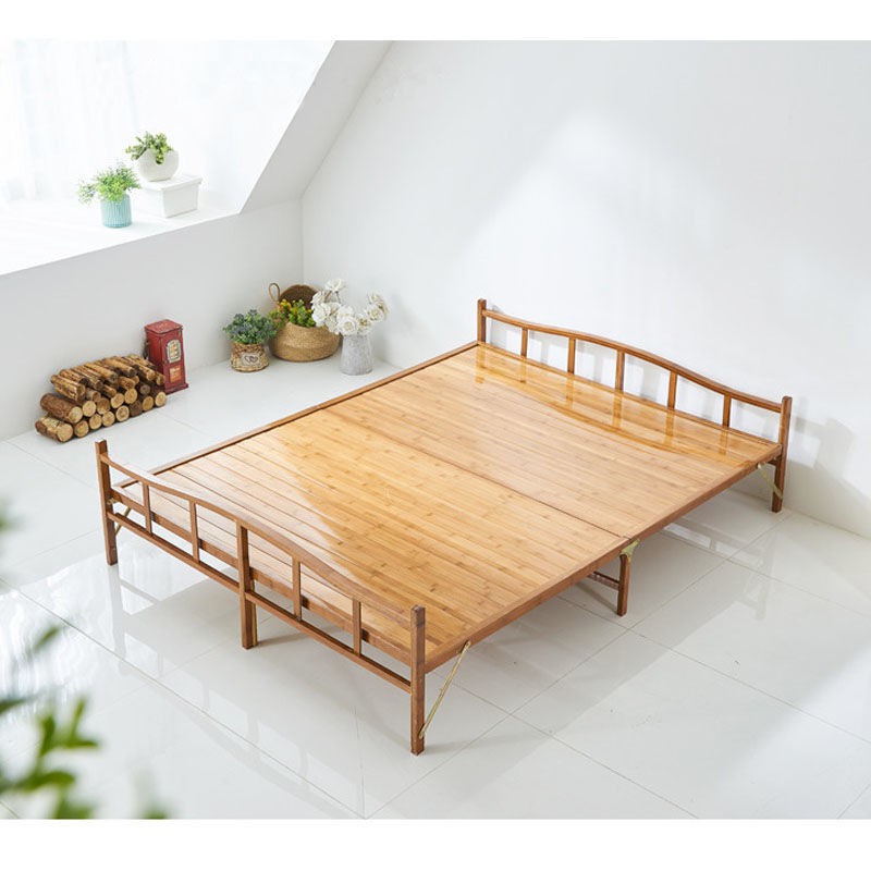 > giường tre có thể gấp lại được cho gia đình người lớn đôi bằng gỗ cứng để nghỉ trưa và mát <