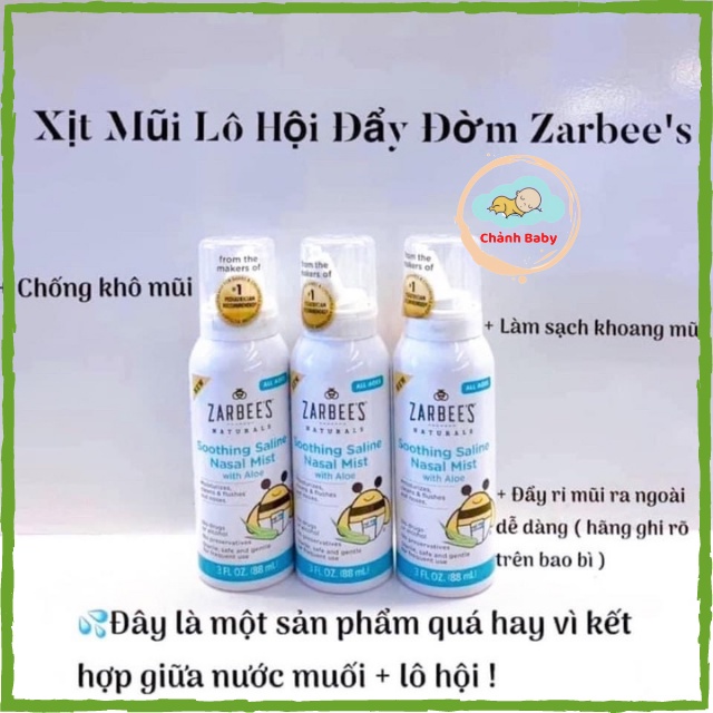 Xịt Mũi Lô Hội Đẩy Đờm Zarbee's Naturals Soothing Saline Cho Bé Từ Sơ Sinh - Chai 88ml