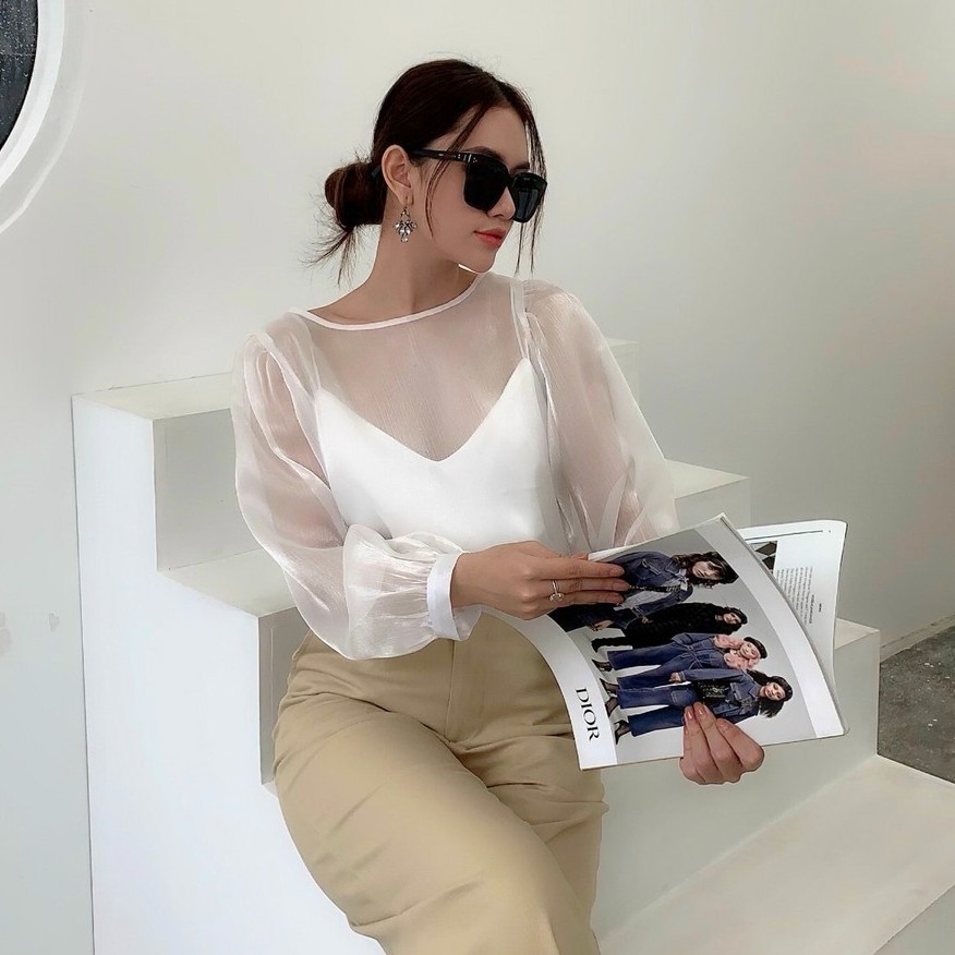 Áo Voan Kiếng Cổ Tròn Dài Tay