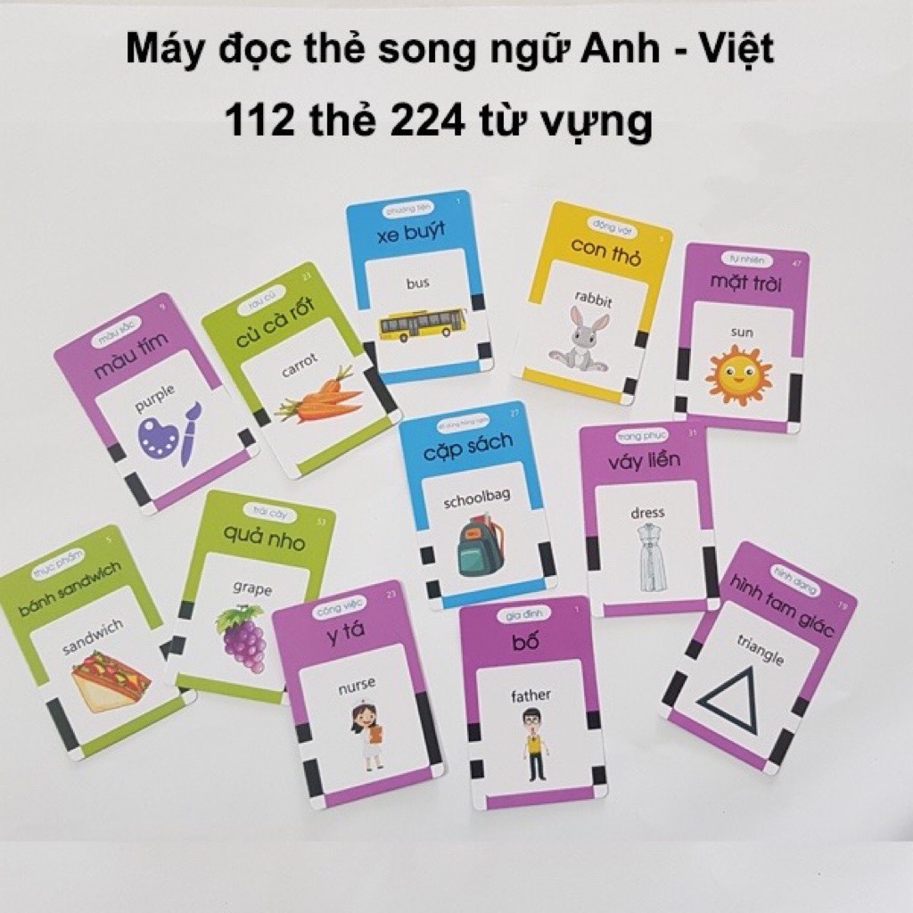 Flashcard Máy đọc thẻ song ngữ việt anh với 9 chủ đề giúp trẻ biết đọc sớm