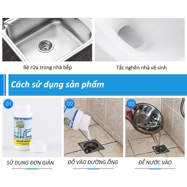 Chai Bột Thông Cống Nghẹt, Bồn Rửa Chén, Ống thoát nước, Thông Toilet EZMART