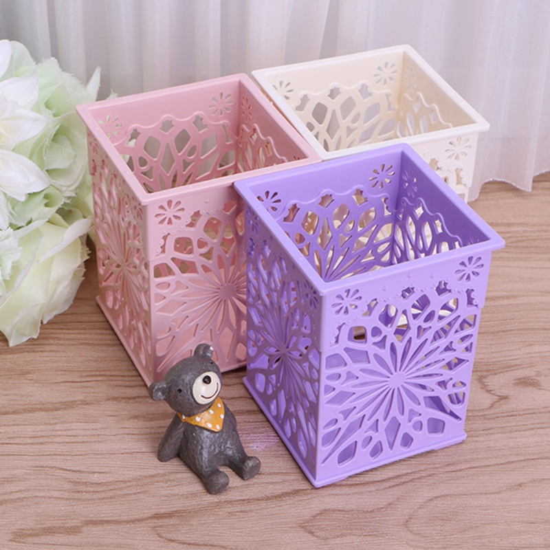 Hộp Đựng Bút / Cọ Trang Điểm Hình Vuông Thiết Kế Đục Lỗ Phong Cách Vintage