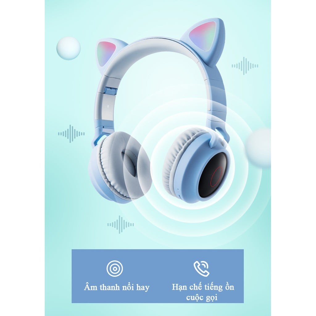 Tai Nghe Mèo Bluetooth Cao Cấp, Headphone Tai Mèo Đáng Yêu, Có Mic, Chống Ồn - Bảo Hành 12 Tháng. | BigBuy360 - bigbuy360.vn