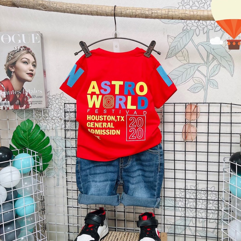 Đồ bộ bé trai  bộ jean bé trai chữ astro world cho bé từ 10 đến 60kg