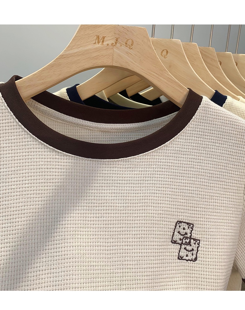 Áo Thun Cotton Ngắn Tay Thêu Họa Tiết Màu Sắc Tương Phản Thời Trang Cho Nữ 54276