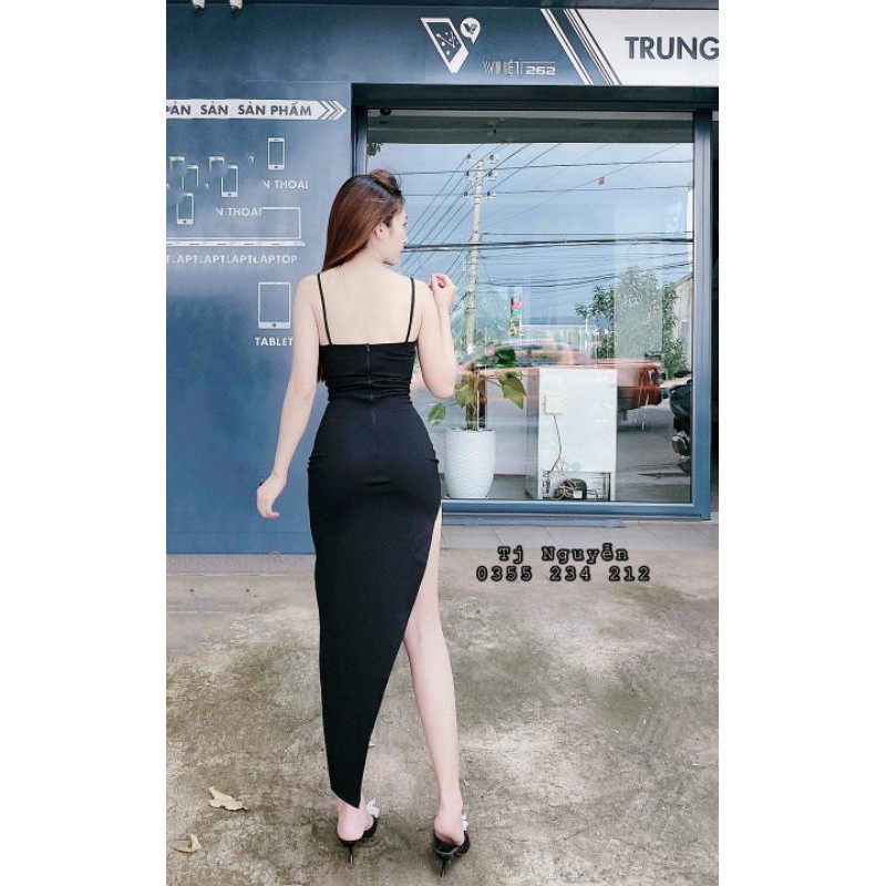 Đầm body xẻ tà 2 dây