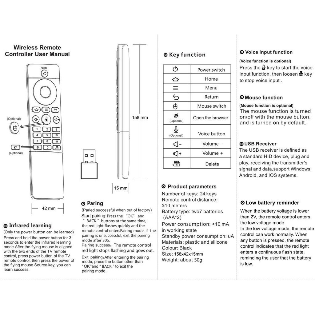 Điều khiển Chuột Bay G24 / TZ06 Air Mouse Voice có phím số. Remote tim kiem giong noi thông minh cho tv box, Smart TV