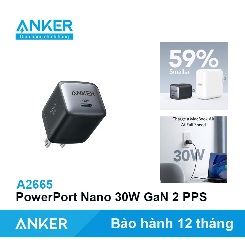 Sạc Anker PowerPort Nano 2 II 30W GaN Thế hệ 2 PPS  - Mã A2665 Sạc nhanh Iphone Siêu nhanh Samsung