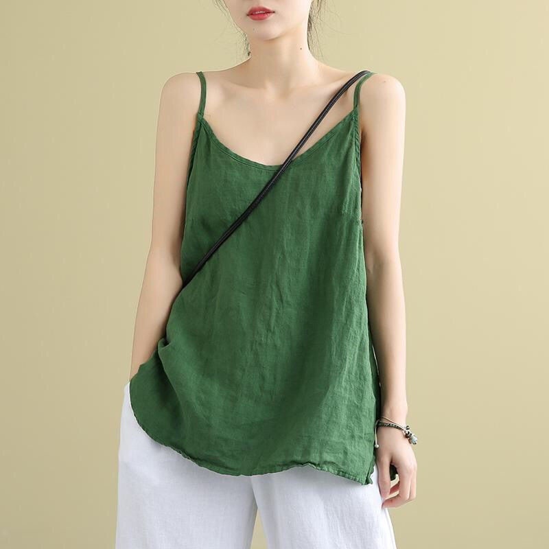 Áo hai dây bằng cotton lanh dáng rộng dễ phối đồ