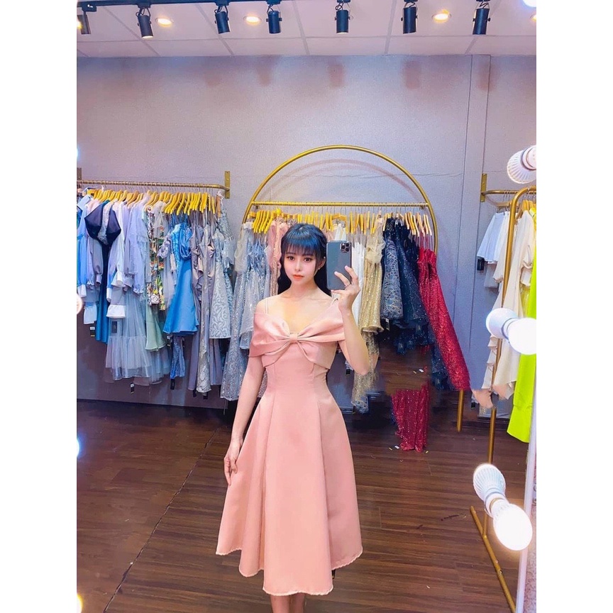 Đầm dự tiệc rớt vai hai dây chất lụa taffeta sang trọng TRIPBLE T DRESS - size M/L - MS179V