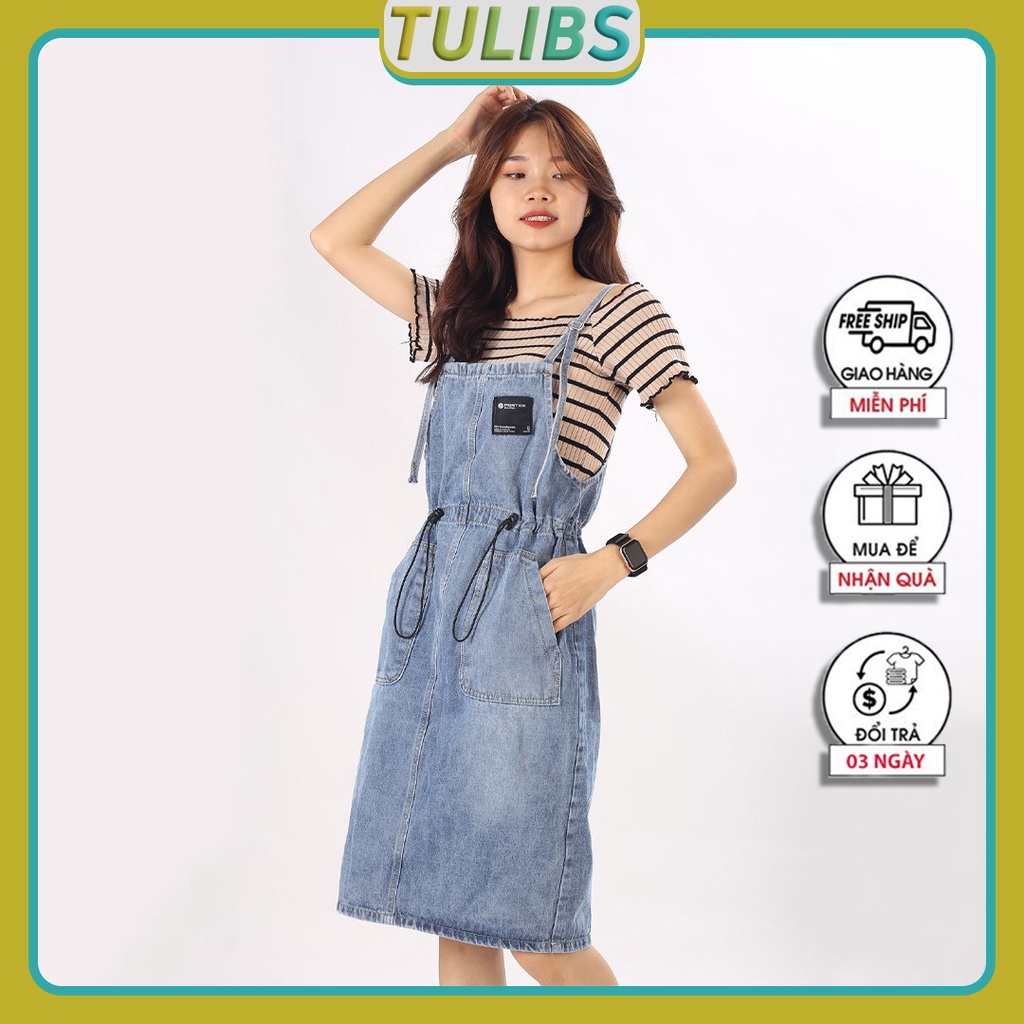 Váy yếm nữ jean bò dài hàn quốc ulzzang vintage dây rút Tulibs JN09